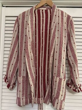 CP Shades Red and Cream Open-Front Kimono Jacket w/Belt